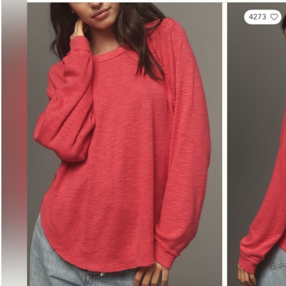 Pilcro Anthropologie Ruffled Raglan Top Pink Long Sleeve crewneck pullover